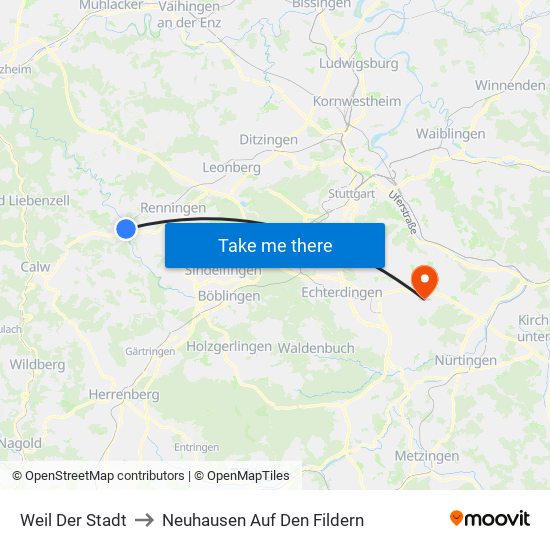 Weil Der Stadt to Neuhausen Auf Den Fildern map