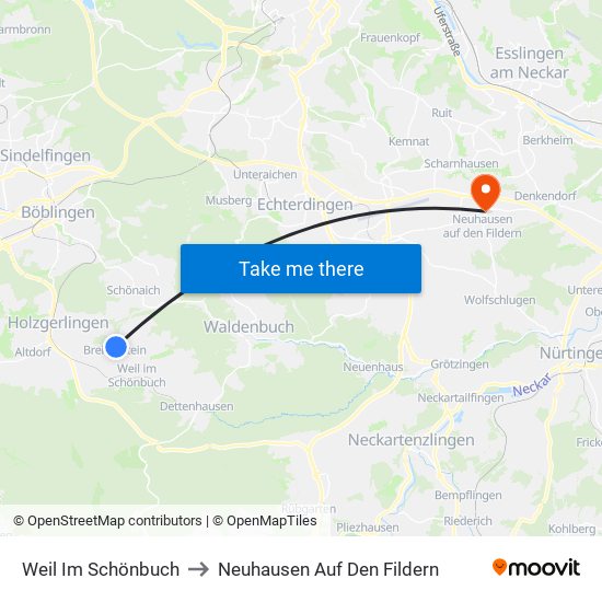 Weil Im Schönbuch to Neuhausen Auf Den Fildern map