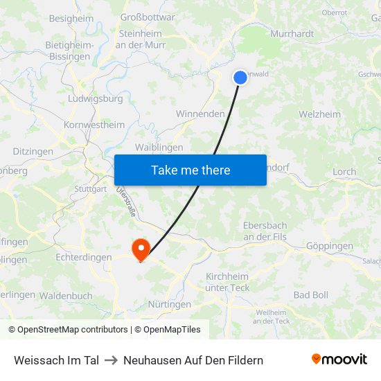 Weissach Im Tal to Neuhausen Auf Den Fildern map