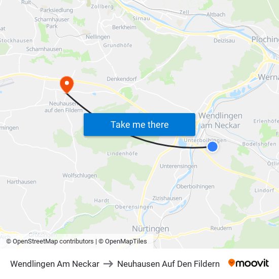 Wendlingen Am Neckar to Neuhausen Auf Den Fildern map
