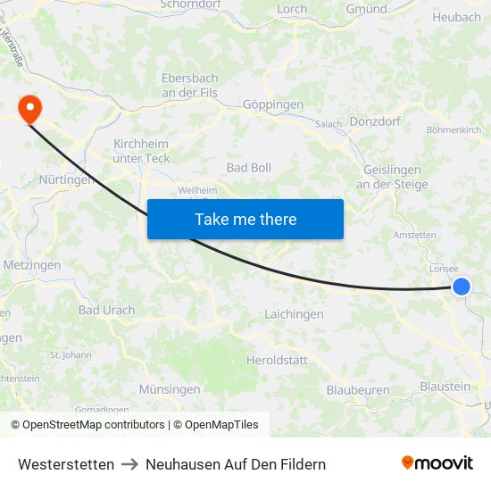 Westerstetten to Neuhausen Auf Den Fildern map
