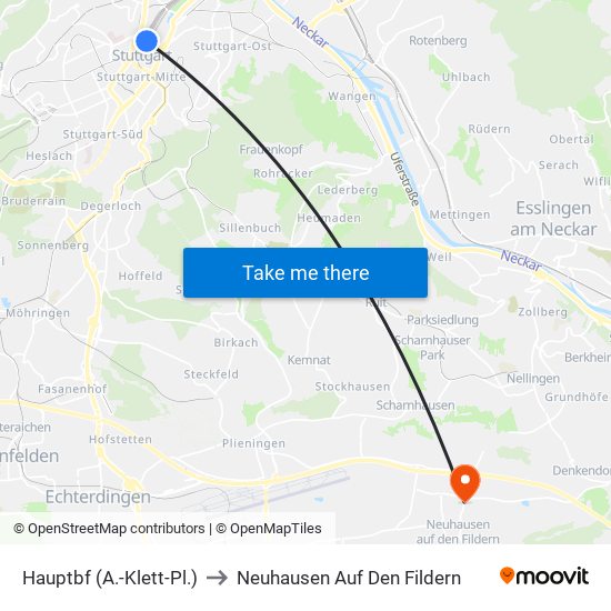 Hauptbf (A.-Klett-Pl.) to Neuhausen Auf Den Fildern map