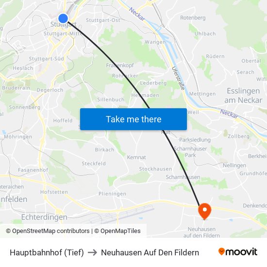 Hauptbahnhof (Tief) to Neuhausen Auf Den Fildern map