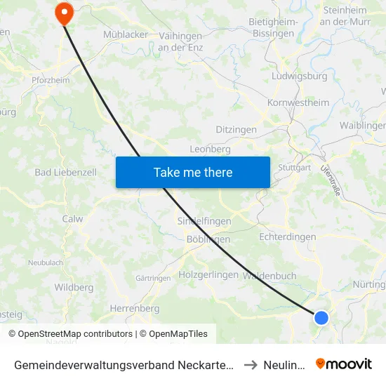 Gemeindeverwaltungsverband Neckartenzlingen to Neulingen map