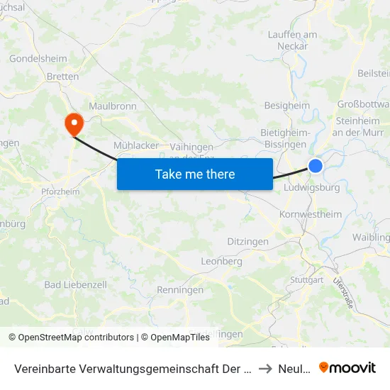 Vereinbarte Verwaltungsgemeinschaft Der Stadt Freiberg am Neckar to Neulingen map