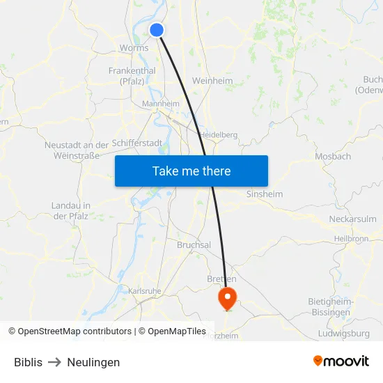 Biblis to Neulingen map