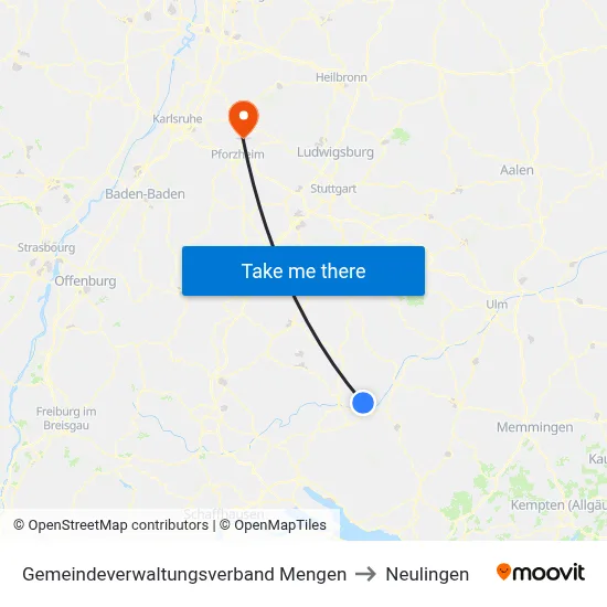 Gemeindeverwaltungsverband Mengen to Neulingen map