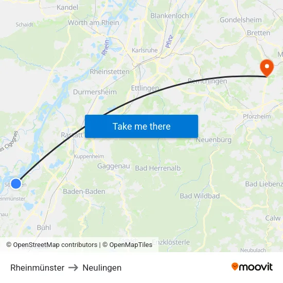 Rheinmünster to Neulingen map