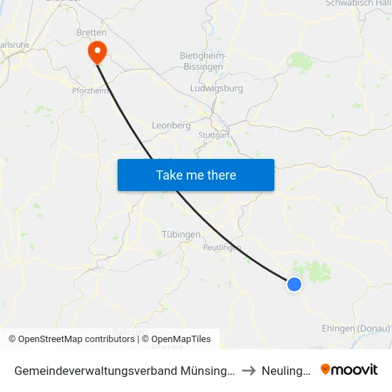Gemeindeverwaltungsverband Münsingen to Neulingen map