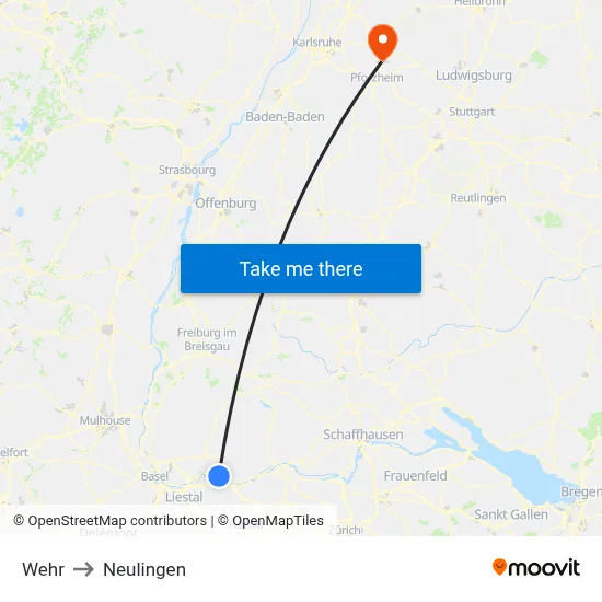 Wehr to Neulingen map