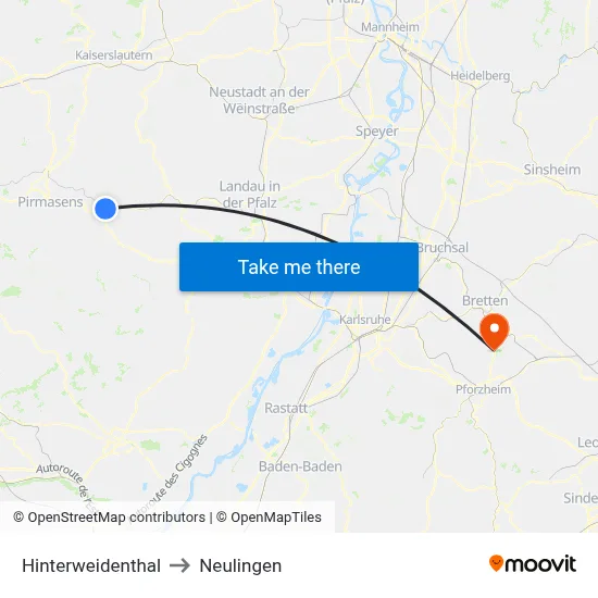 Hinterweidenthal to Neulingen map