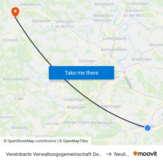 Vereinbarte Verwaltungsgemeinschaft Der Stadt Nürtingen to Neulingen map