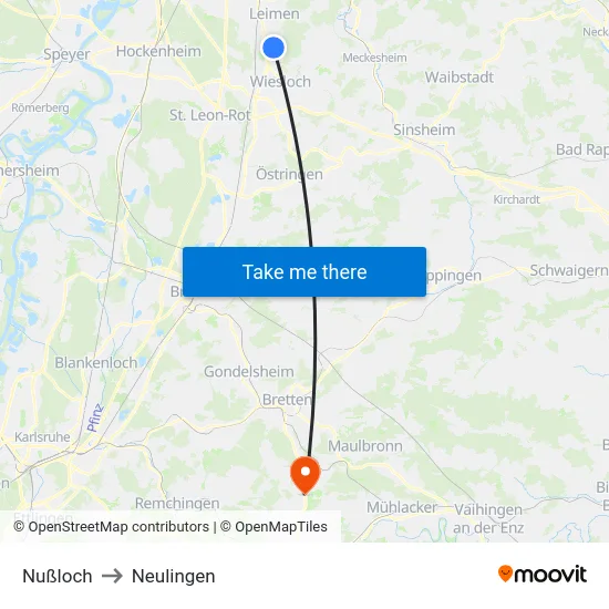 Nußloch to Neulingen map