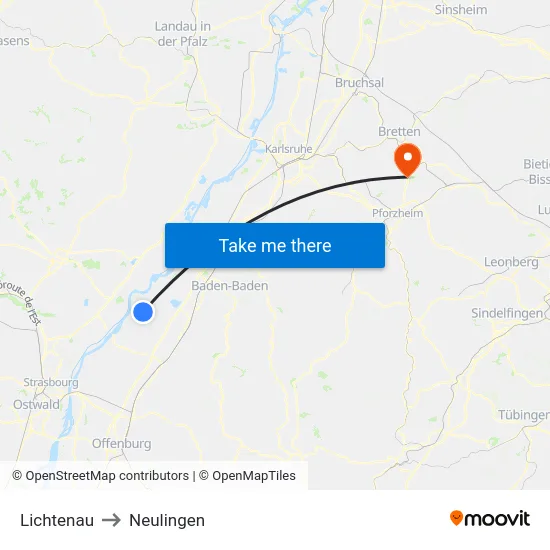 Lichtenau to Neulingen map