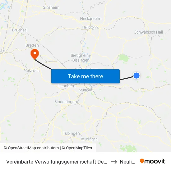 Vereinbarte Verwaltungsgemeinschaft Der Stadt Welzheim to Neulingen map