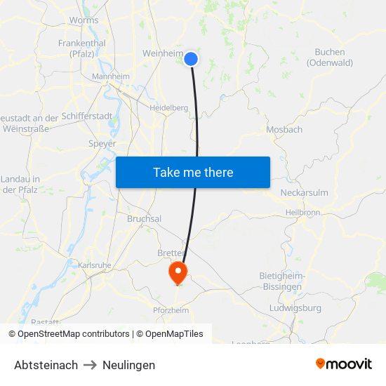 Abtsteinach to Neulingen map