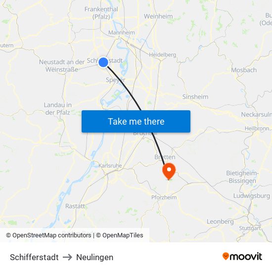 Schifferstadt to Neulingen map