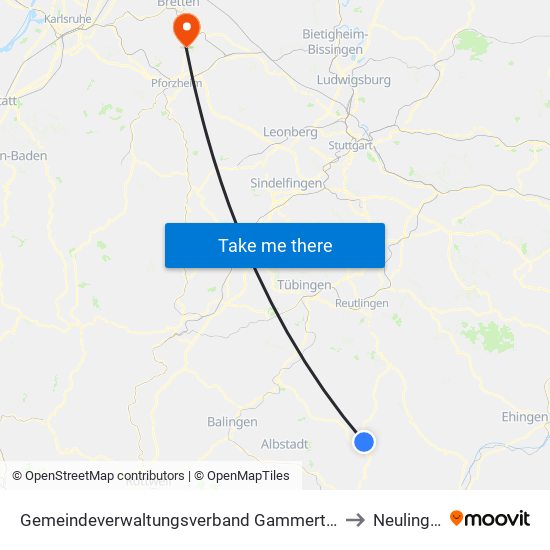 Gemeindeverwaltungsverband Gammertingen to Neulingen map