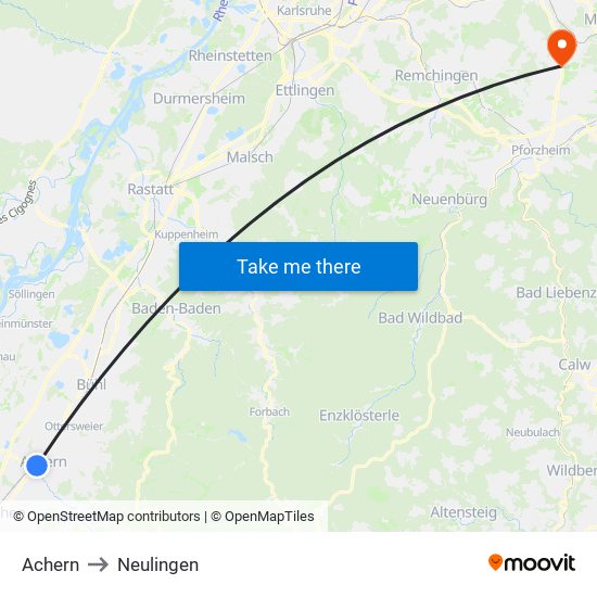 Achern to Neulingen map