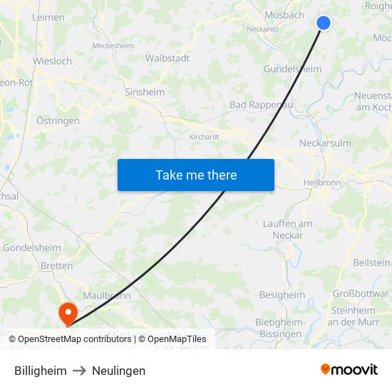 Billigheim to Neulingen map