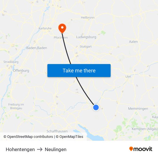 Hohentengen to Neulingen map