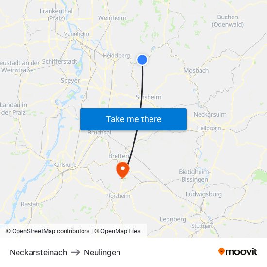 Neckarsteinach to Neulingen map