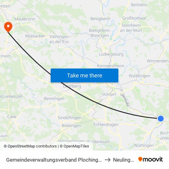 Gemeindeverwaltungsverband Plochingen to Neulingen map