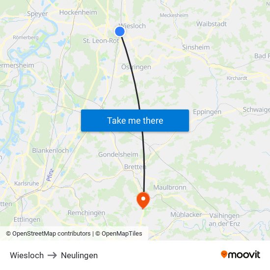 Wiesloch to Neulingen map