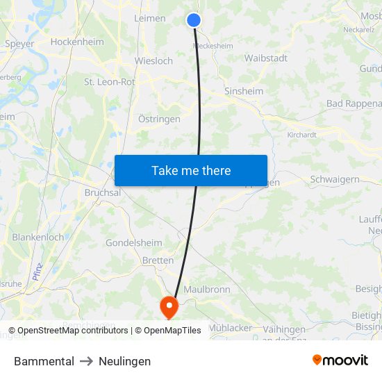 Bammental to Neulingen map