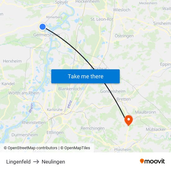 Lingenfeld to Neulingen map