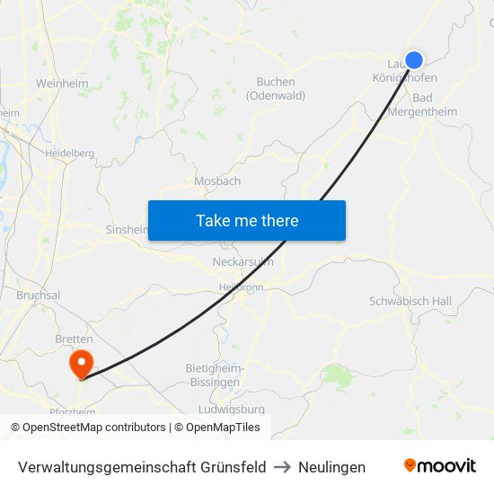 Verwaltungsgemeinschaft Grünsfeld to Neulingen map