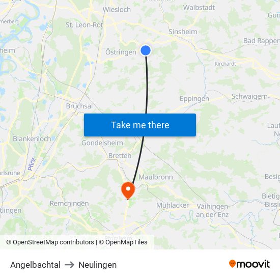 Angelbachtal to Neulingen map