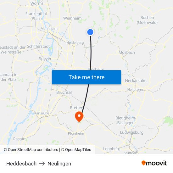 Heddesbach to Neulingen map