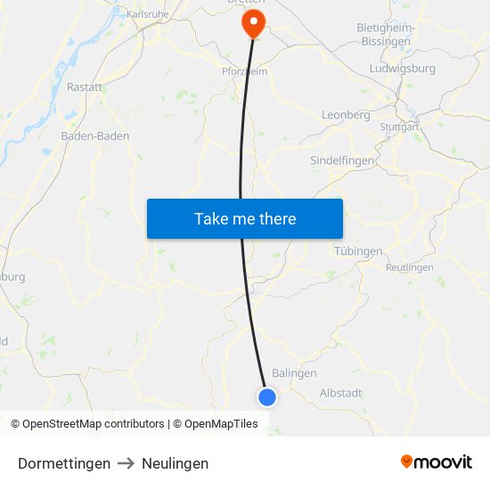 Dormettingen to Neulingen map