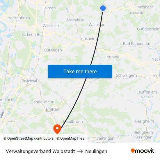 Verwaltungsverband Waibstadt to Neulingen map