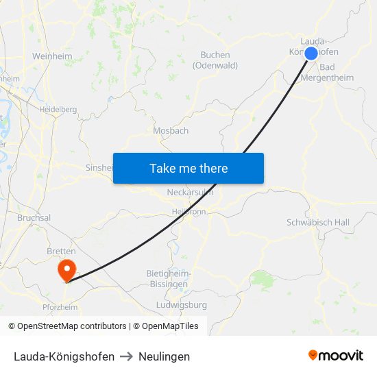 Lauda-Königshofen to Neulingen map