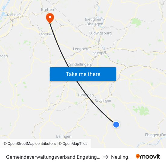 Gemeindeverwaltungsverband Engstingen to Neulingen map