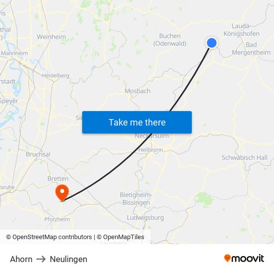 Ahorn to Neulingen map