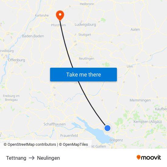 Tettnang to Neulingen map