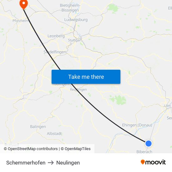 Schemmerhofen to Neulingen map