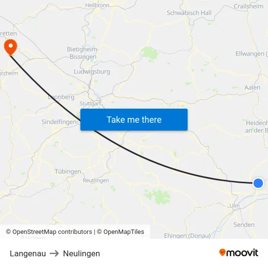 Langenau to Neulingen map