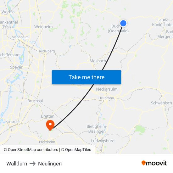 Walldürn to Neulingen map