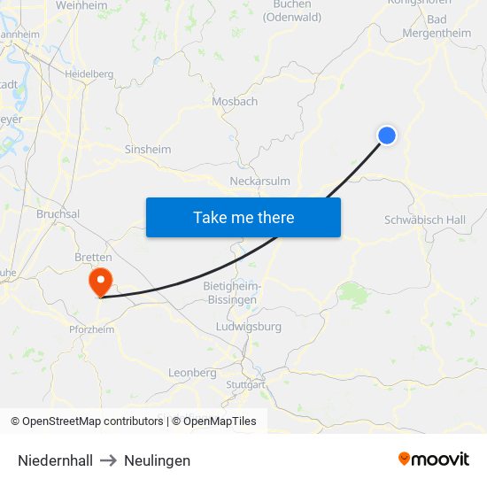 Niedernhall to Neulingen map