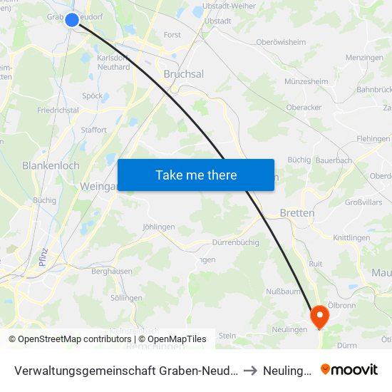 Verwaltungsgemeinschaft Graben-Neudorf to Neulingen map