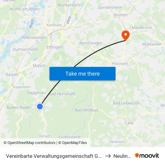 Vereinbarte Verwaltungsgemeinschaft Gernsbach to Neulingen map