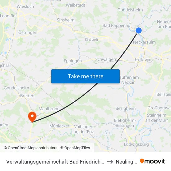 Verwaltungsgemeinschaft Bad Friedrichshall to Neulingen map