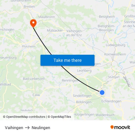 Vaihingen to Neulingen map