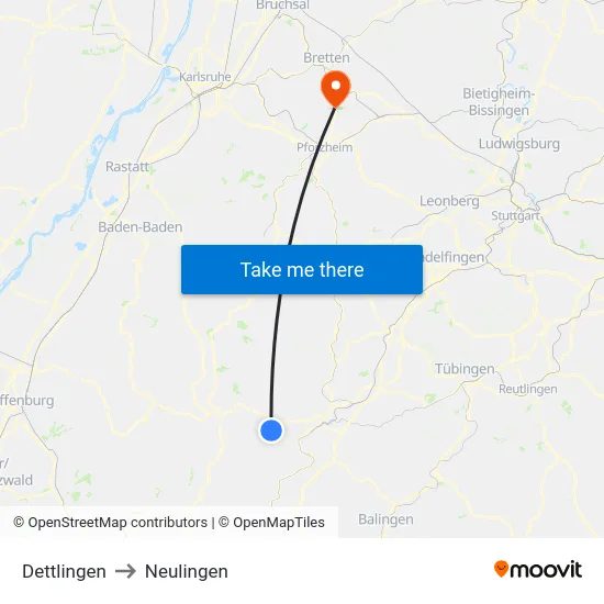 Dettlingen to Neulingen map