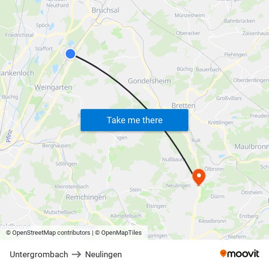 Untergrombach to Neulingen map