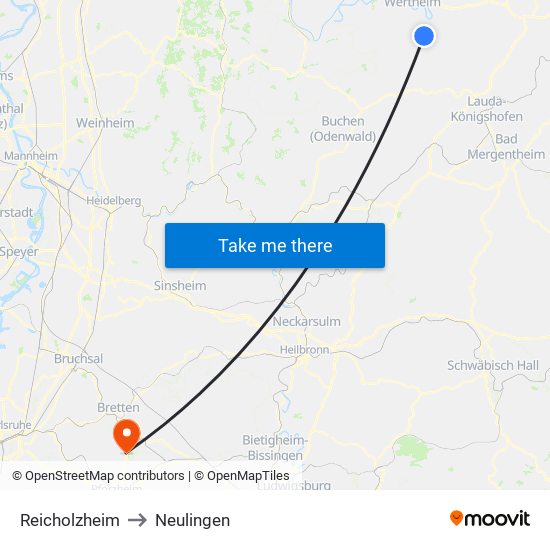 Reicholzheim to Neulingen map